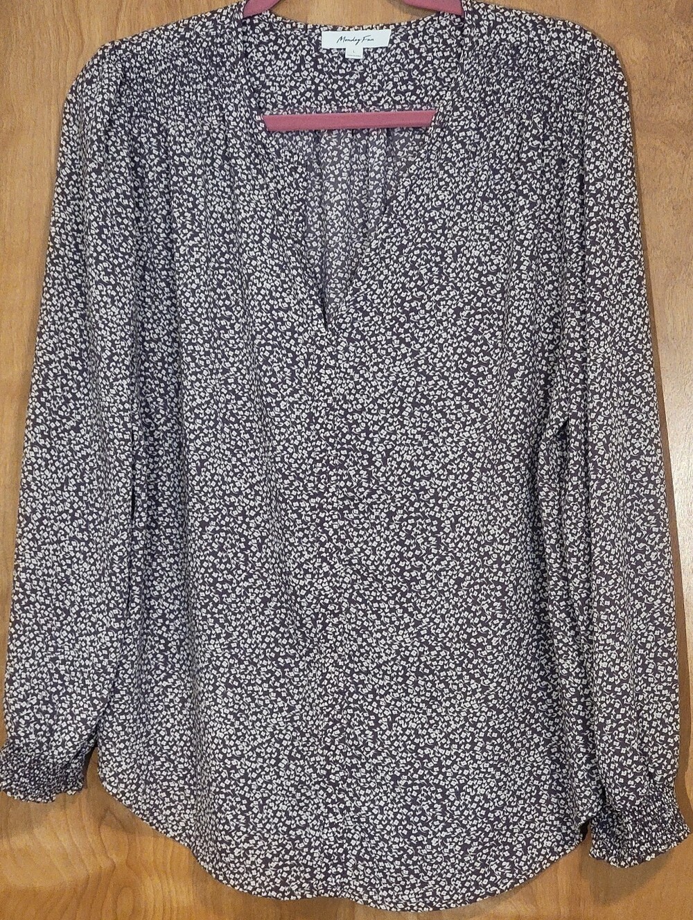 Monday Fun Long Sleeve Flowy Blouse Plum Brown Floral
